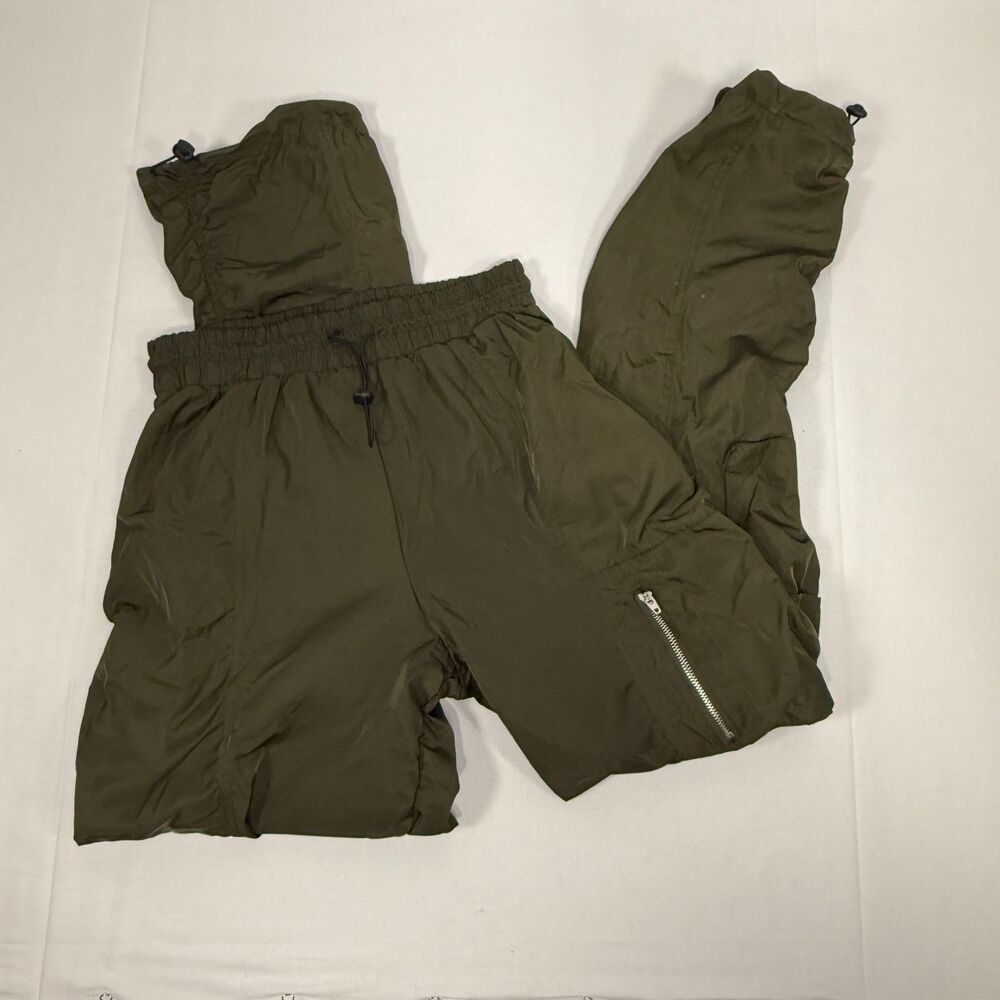 High Waisted Olive Green Parachute Cargo Pants Zip Pocket‎ Size S Small